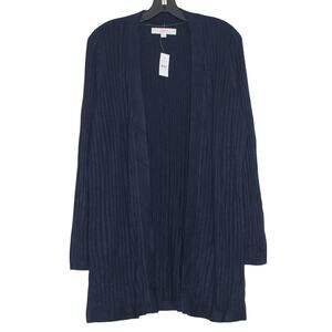 NWT Loft Cardigan Ribbed Academia Minimalist Coastal Grandma Open Blue Small